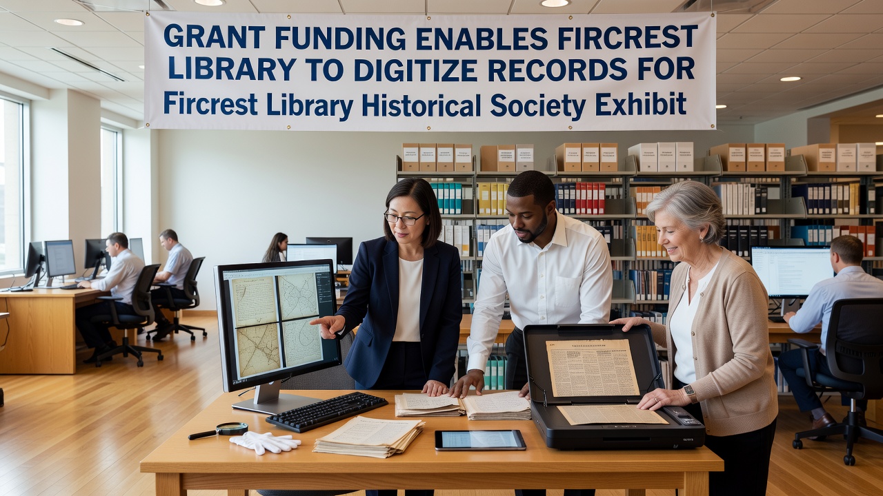 Digitized historical photographs displayed on library workstations during exhibit preparation